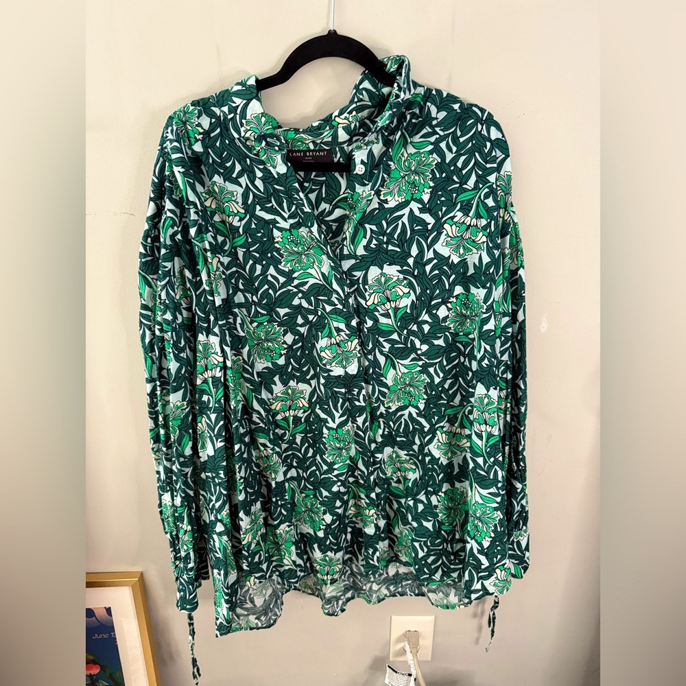 Plus Size Lane Bryant Floral Button-up / Cuff Tie Sleeve